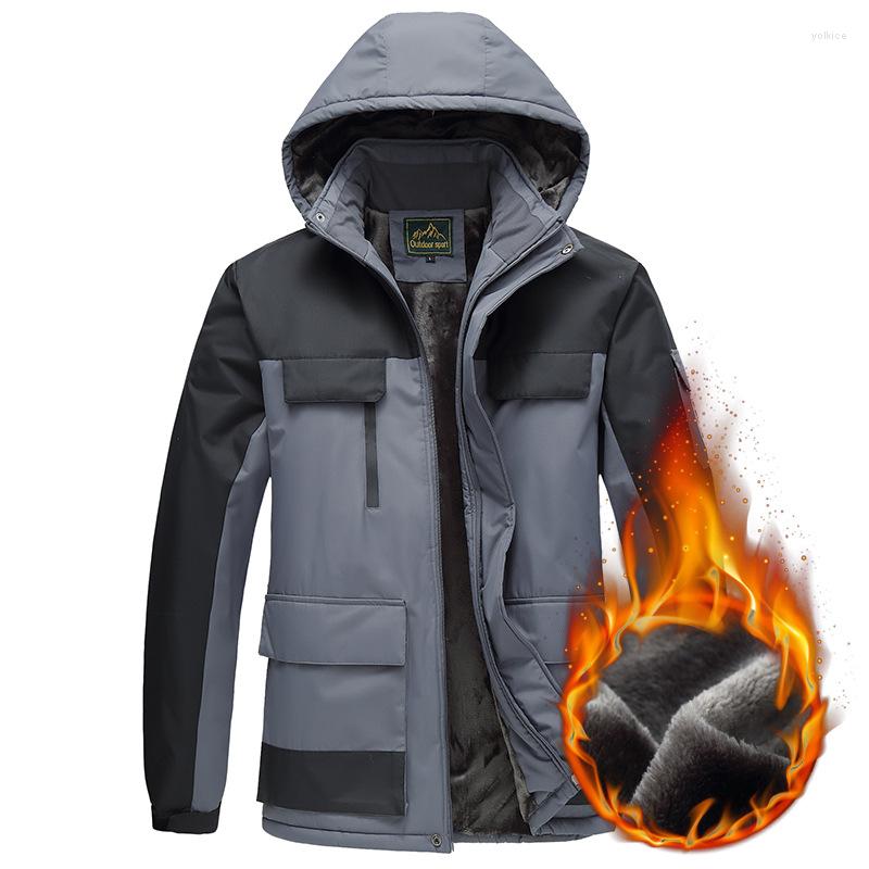

Men's Down Cotton-padded Jacket Plus Velvet Large Size Leisure Tooling Outdoor In Autumn And Winter., Black