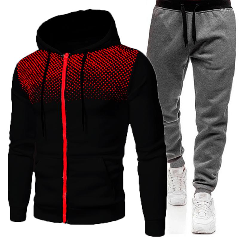 

Men' Tracksuits Fall 2022 Men' Sportswear Zipper Outerwear Street Fashion Hoodie Set Simple Polka Dot 3D Printed Casual Loose Sports, Lltz6