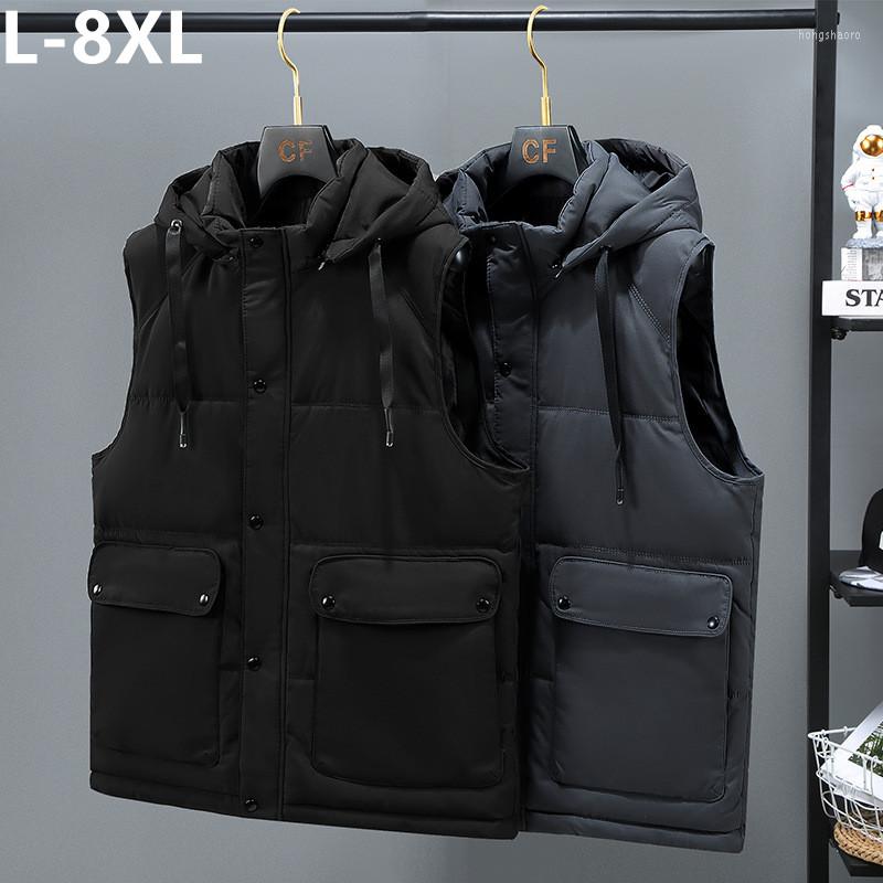 

Men's Vests Students Sleeveless Men Thick Waistcoat 8XL 7XL 150KG Gray Hooding Loose Plus Size 6XL Male Big Clothes Winter 5XL Vest Hoodies, 8896 black