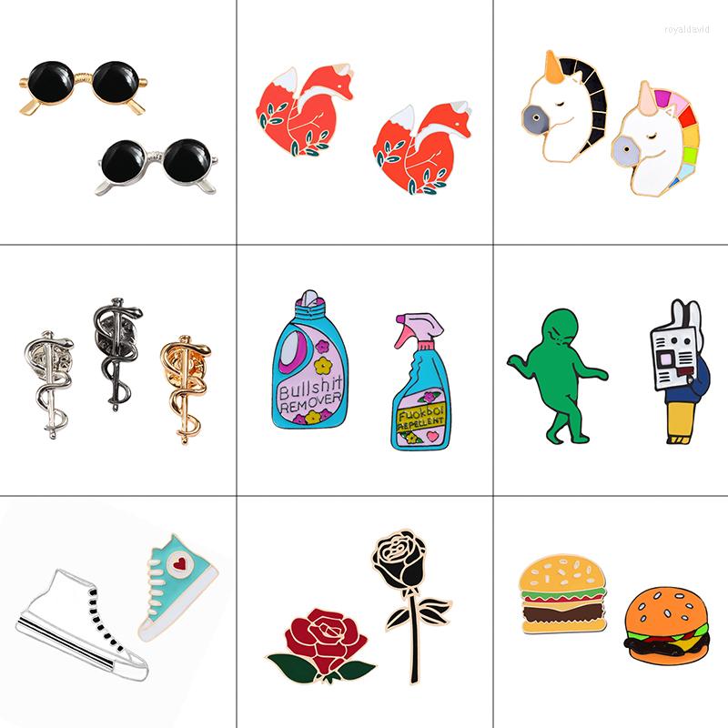 

Brooches 2-3pcs/set Glasses Horse Flower Shoe Cartoons Badges Pins Enamel Button Pin Denim Jackets Fashion Jewelry For Kids