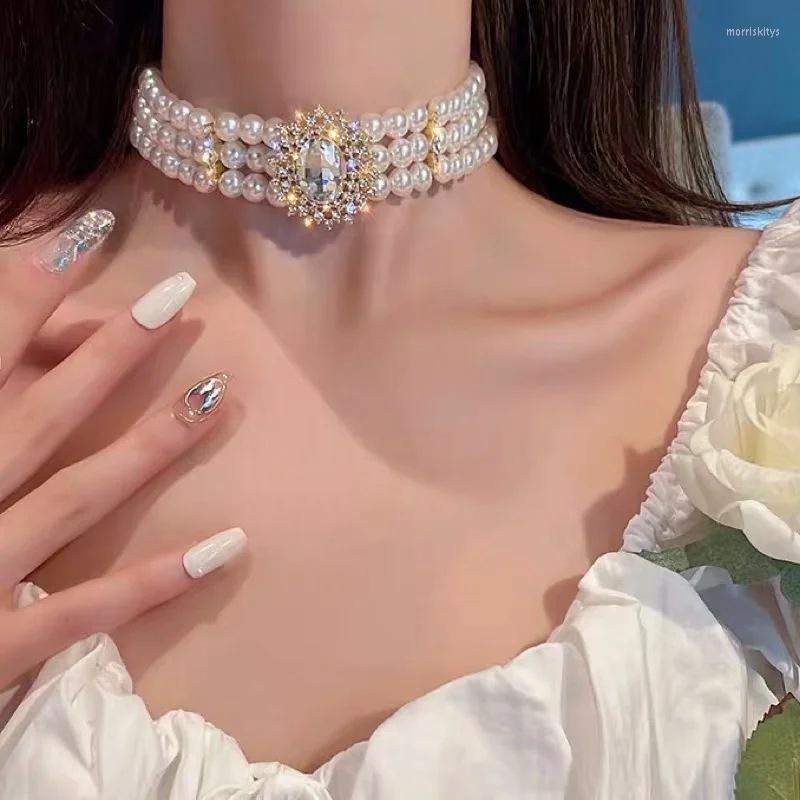 

Choker Korean Style Multilayers Imitation Pearls Necklaces For Women Fashion 2022 Rhinestone Collar Party Wedding Jewelry Gifts