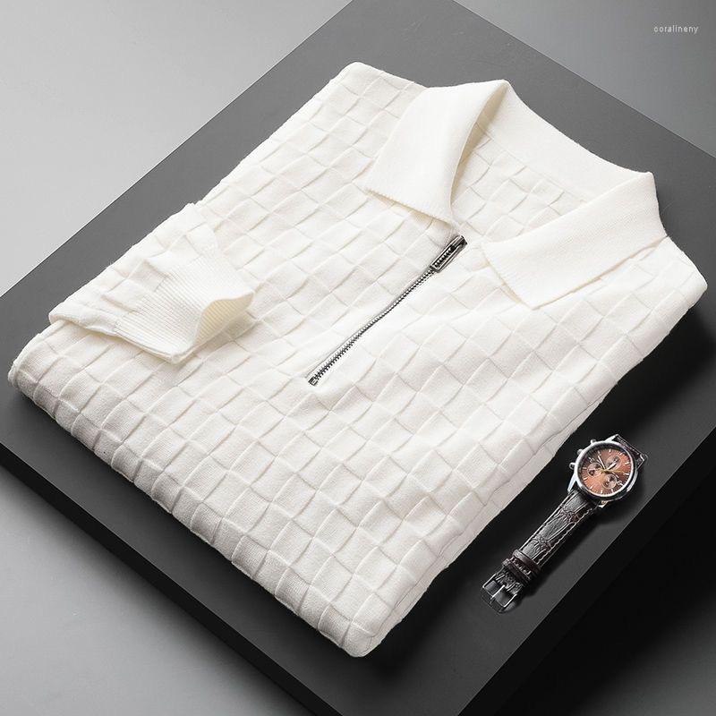 

Men's Sweaters High Quality Trend Waffle Semi Zipper Collar Polo Shirt Men's Autumn Winter Warm Sweater Knitted Long Sleeve T-shirt 2022, Black