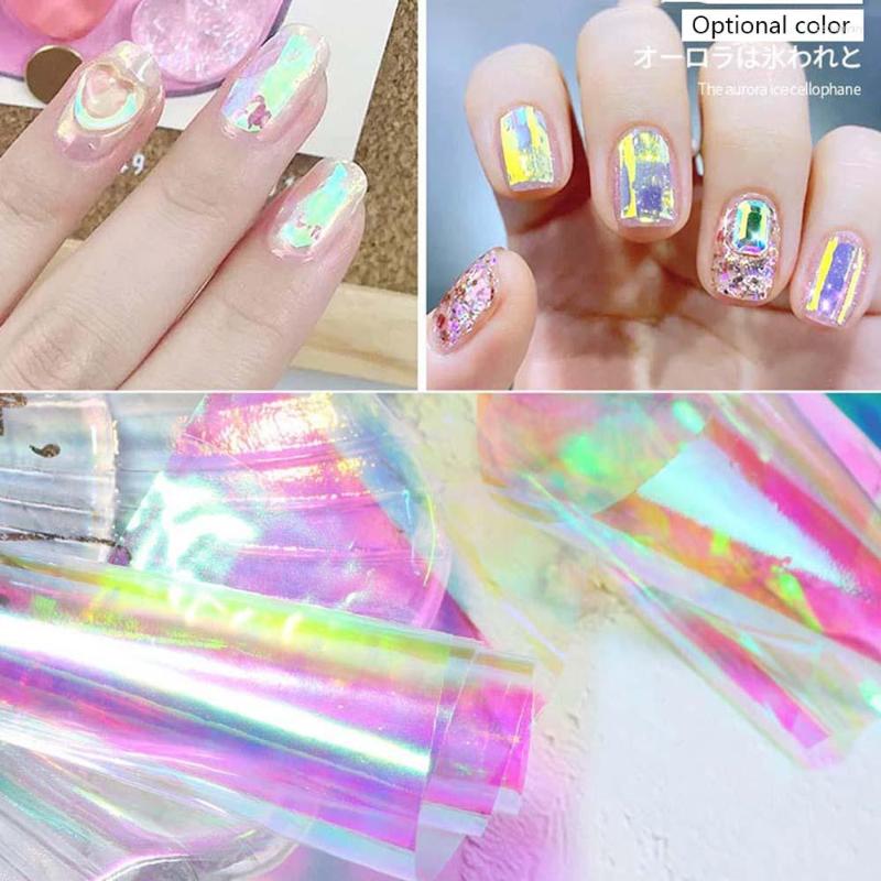 

Nail Art Decorations 5Color Aurora Broken Glass Foils Stickers Laser Cellophane Nails Decoration Mirror Glitter Decal DIY Transfer Sticker