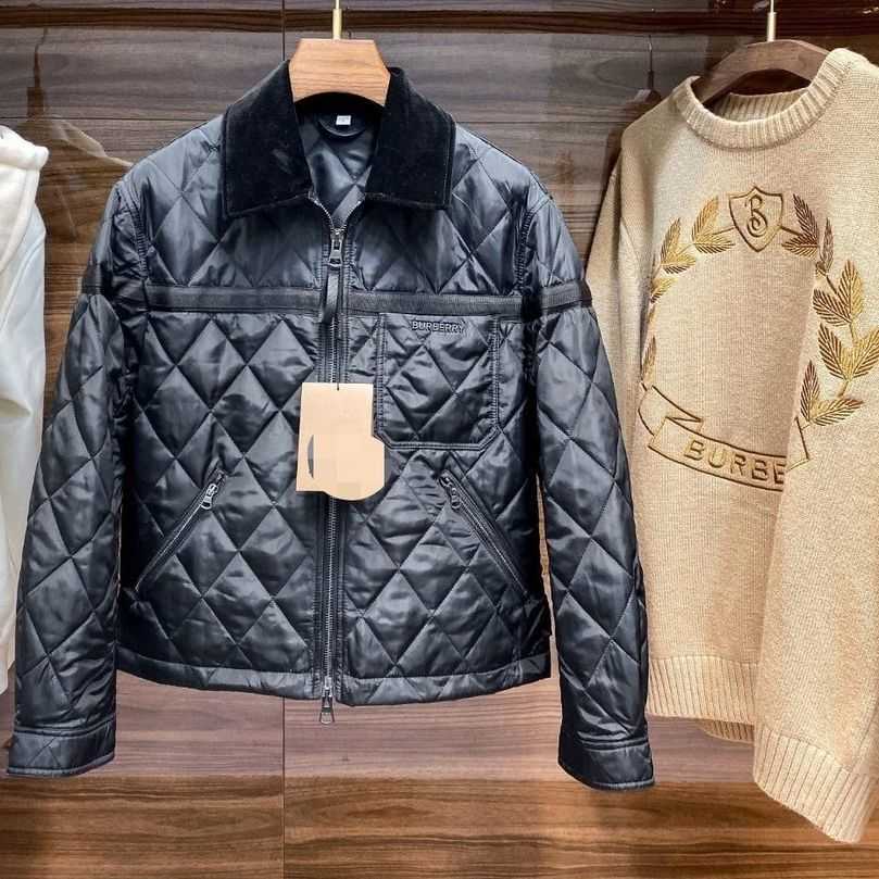 

Burberys Mens Jacket Burbrerys Coat Babel L2022 Autumn and Winter New Diamond Collar Cotton Warm Premium Top, Black