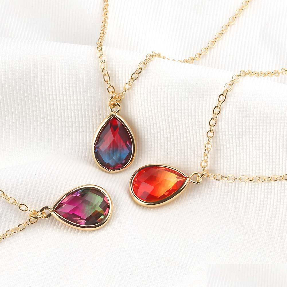 

Pendant Necklaces One Piece Goth Collares Para Mujer Colorf Water Drop Glass Necklace Femme Crystal Gold Ch Otw6I