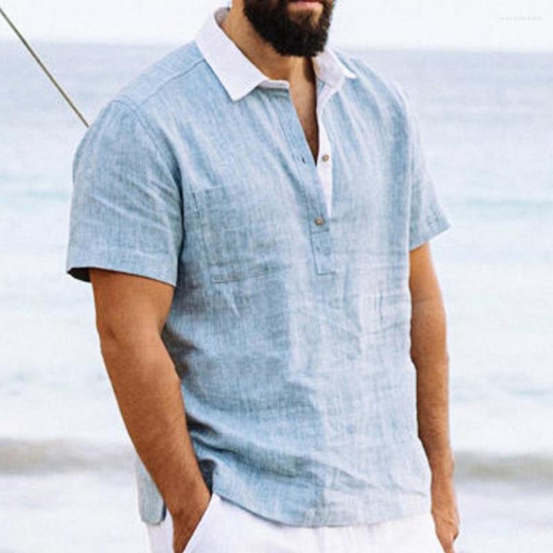 

Men's Polos Shirt Short Sleeve Turn-down Collar Patchwork Sweat Pullover Absorbing Buttons Closure Casual PulloverSummer Tshirt, Light blue