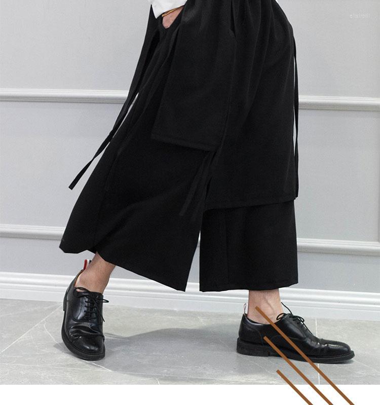 

Men' Pants Skirt Hip Hop Men' Fake Two-layer Personality Capris Japanese Hip-hop Korean Style Hair Stylist Irregular, Black