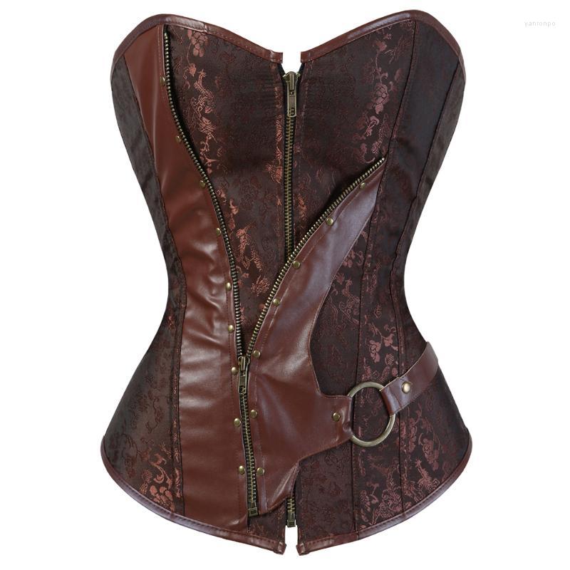 

Bustiers & Corsets Plus Size Steampunk Corset Gothic Punk Brown Overbust Leather Corselet Zip Burlesque Basque Lingerie Top WomenBustiers