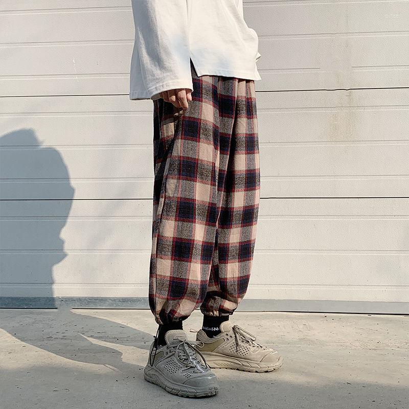 

Men's Pants Summer Thin Casual Men Fashion 3 Colors Plaid Streetwear Hip Hop Loose Straight Mens Trousers -5XL, Black