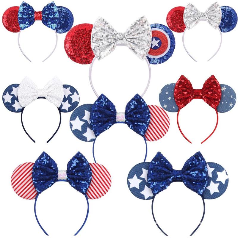 

Hair Accessories 1PC Retail July 4th Striped Cotton/Denim Bow Hairband Independence Day For Children Headband, 19
