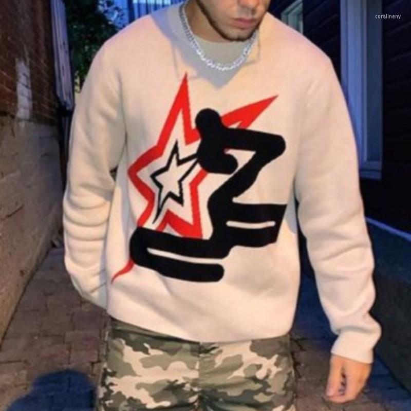 

Men's Sweaters Aesthetic Trend Streetwear Creative Star Pattern Printing Long Sleeve Women's Pullover Vintage Hip Hop Knitted Men's, Black