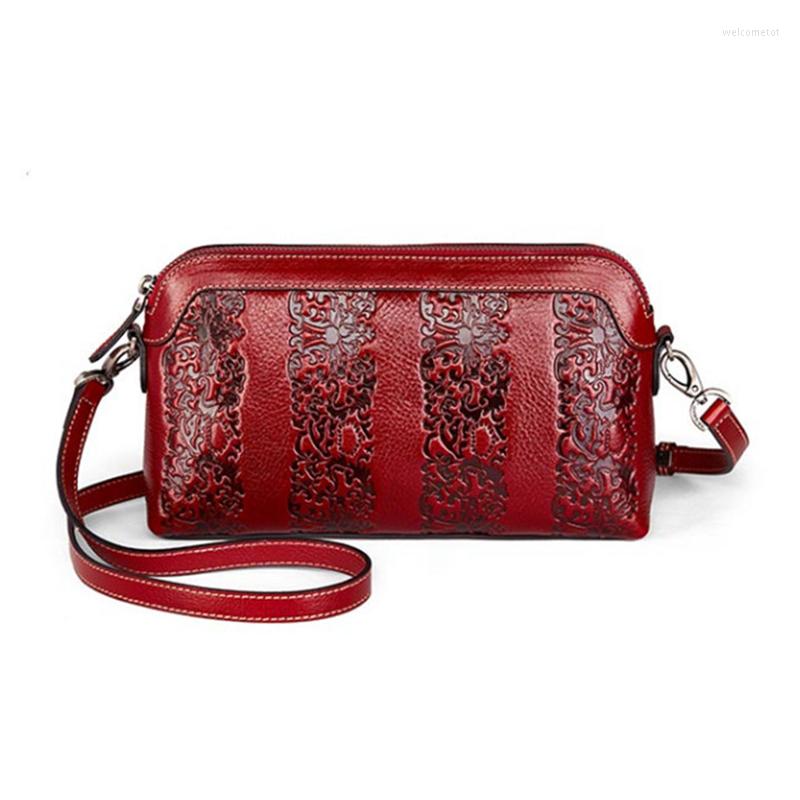 

Evening Bags 2022 Chinese Style Purse Diagonal Bag Shoulder Female Genuine Leather Embossed Flower Handbag Women Messenger, Black
