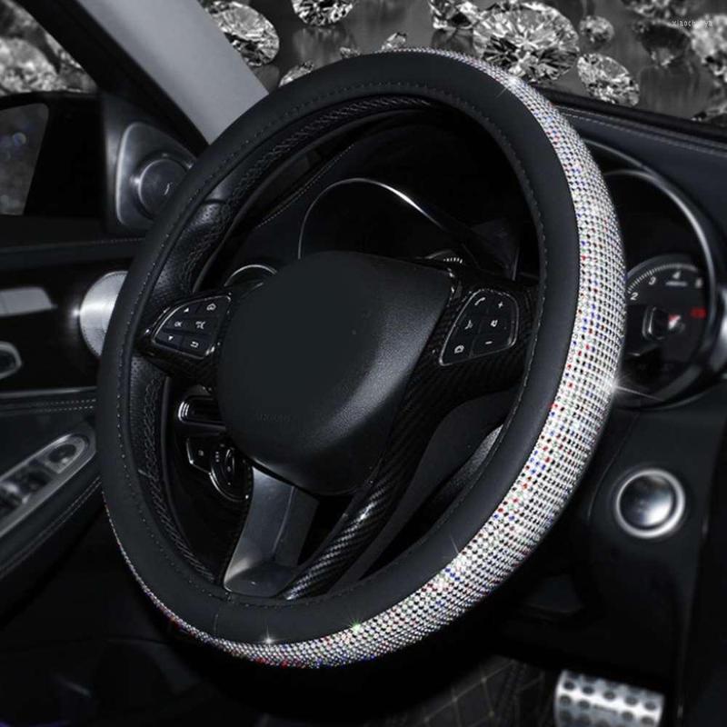 

Steering Wheel Covers Car Accessories Rhinestone PU Leather Bling For Women Girls Auto Case Styling