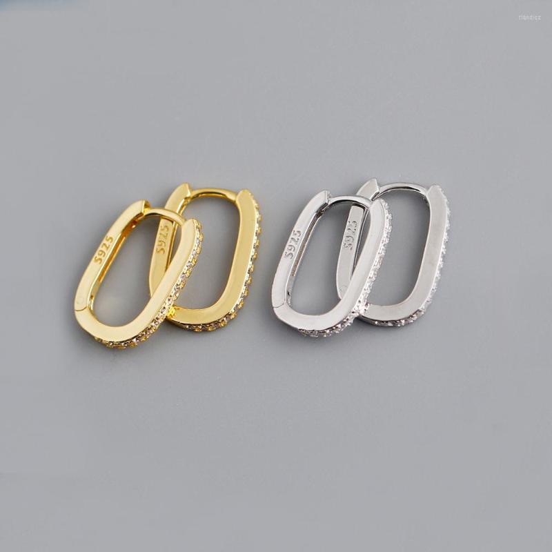 

Hoop Earrings 925 Sterling Silver Huggie Oval U Shaped CZ For Womens Mens F124