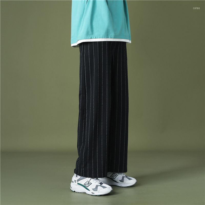 

Men' Pants Summer Thin Casual Men Fashion Oversized Wide-leg Mens Loose Straight Stripe Trousers, Black