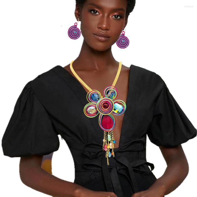 

Necklace Earrings Set Liffly Tassel Chain Aluminum Wire For Women Exaggerated Choker Wedding Party Accessories, Picture shown