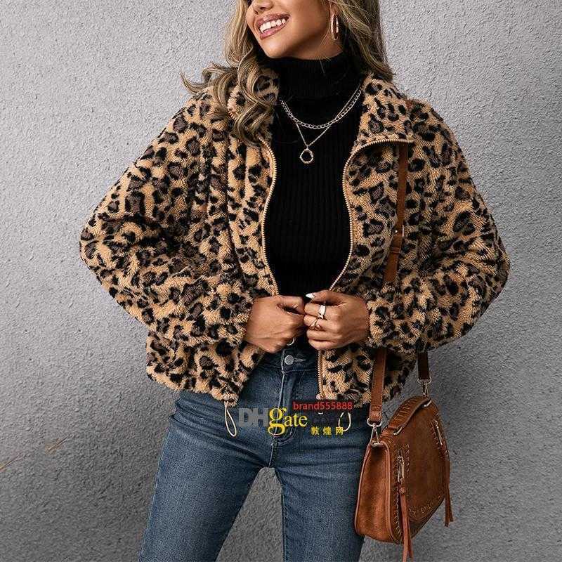 

Women's Jackets Women Leopard Pattern Zipper Coat Harajuku Long Sleeve Tops Fashion Jacket Warm Outerwear Cardigan Side Pockets, Brown