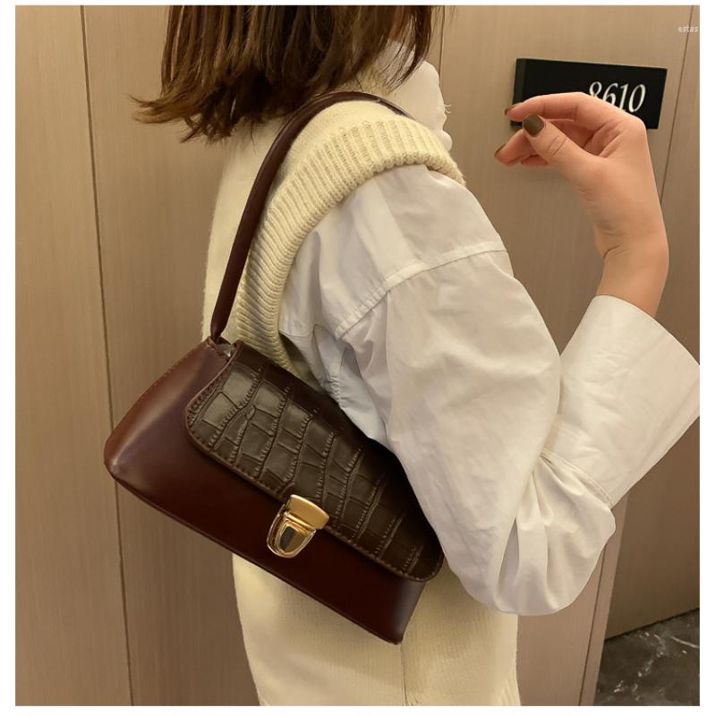 

Evening Bags Vintage Crocodile Pattern Handbags Fashion PU Leather Shoulder For Women Textured Buckle Underarm, White