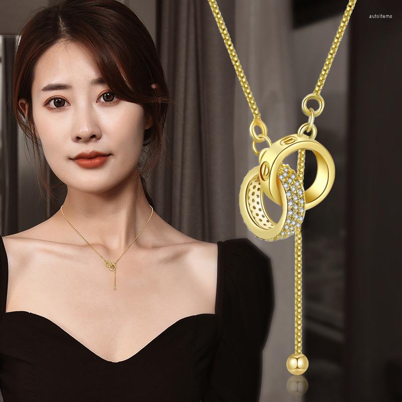 

Choker Stainless Steel Necklaces Hollow Crystal Circle Fashion Style For Women Jewelry Collar Pendant Friends Gifts