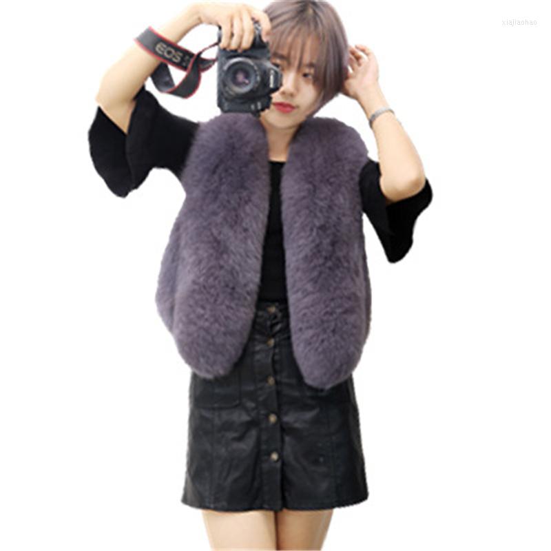 

Women' Fur 2022 Lady Trendy Winter Faux Coats Women' Vest Sleeveless Bottoming Slim Warm Splitted Korean Female Outerwear, White