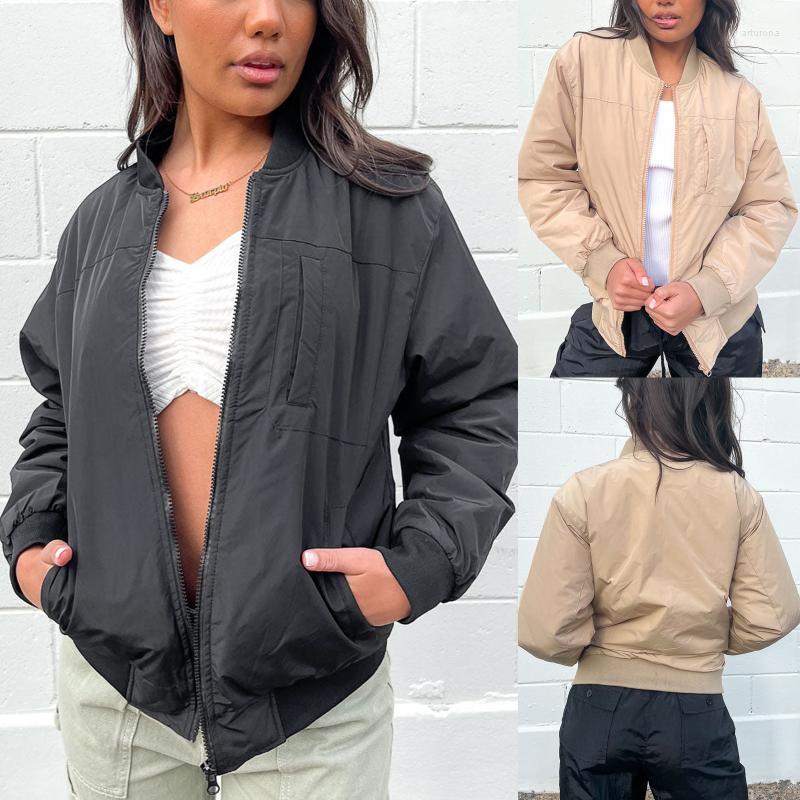 

Women' Jackets Baseball Jacket Women 2022 Solid Coats Woman American Retro Zipper Long Sleeve Autumn Winter Female Outwear, Black