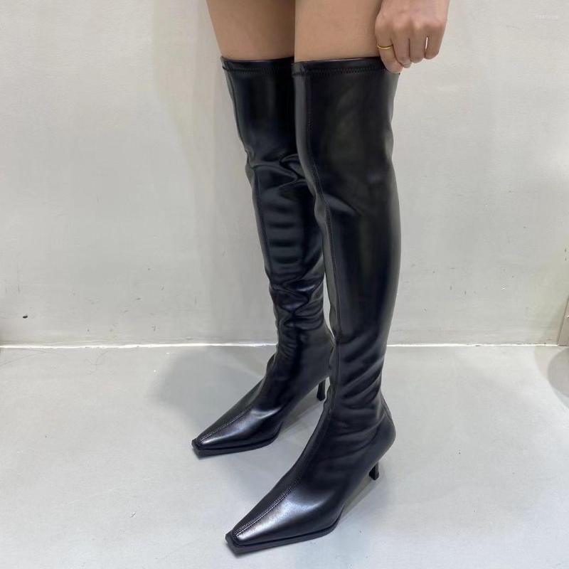 

Boots Fashion Women Over The Knee Booties Black Stretch Shoes Thin High Heels Party Pumps Winter Autumn Dress Woman Size 35-39