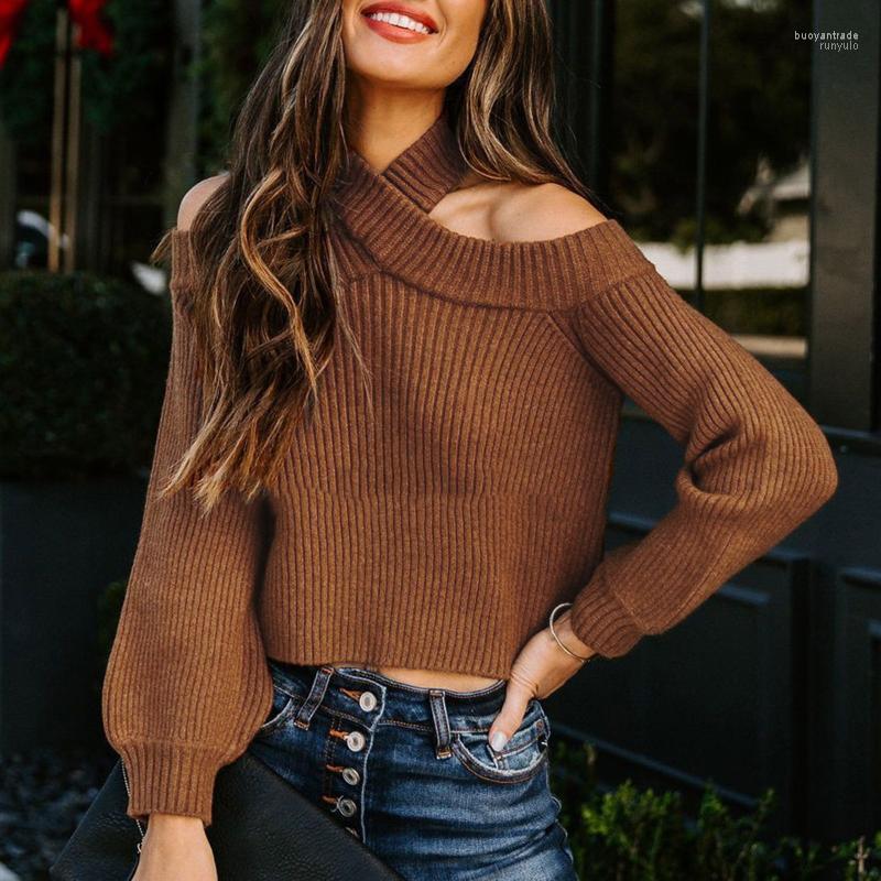 

Women' Sweaters Women' Women Casual Knitted Sweater Sexy Off Shoulder Halter Solid Color Slim Knit Tops Pullover Jumper Pull Femme, Black