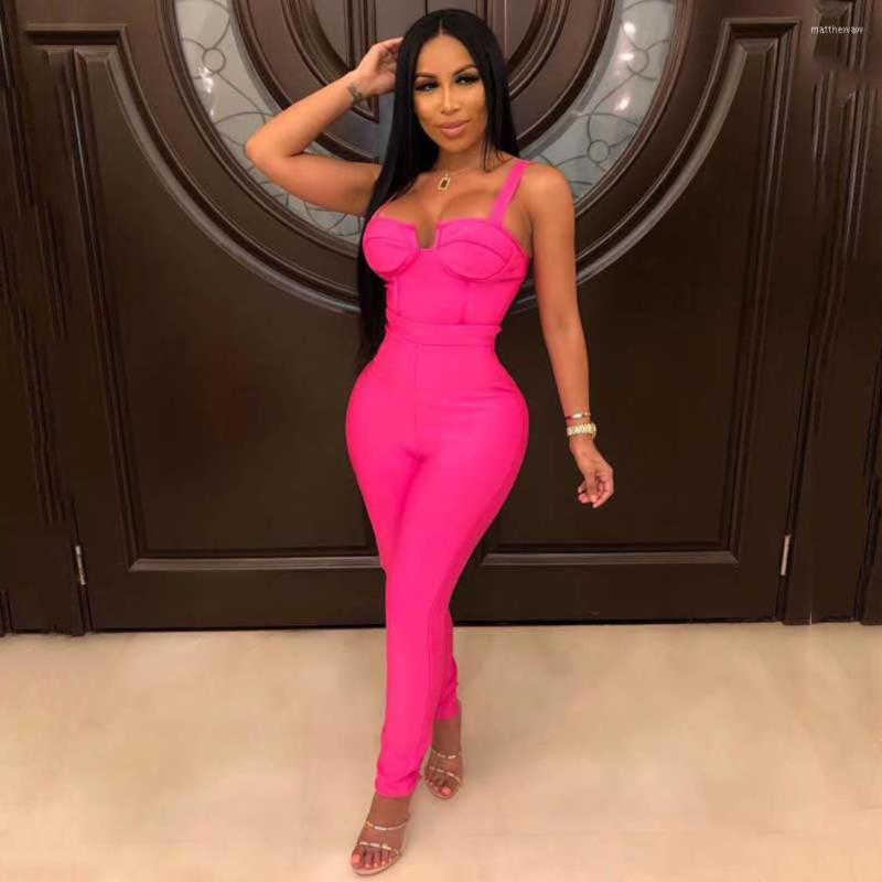 

Women's Two Piece Pants 21 Summer Women's Fashion Sexy Solid Color Spaghetti Bandage Jumpsuit Tights Kohler Kardashian Celebrity Club, Black
