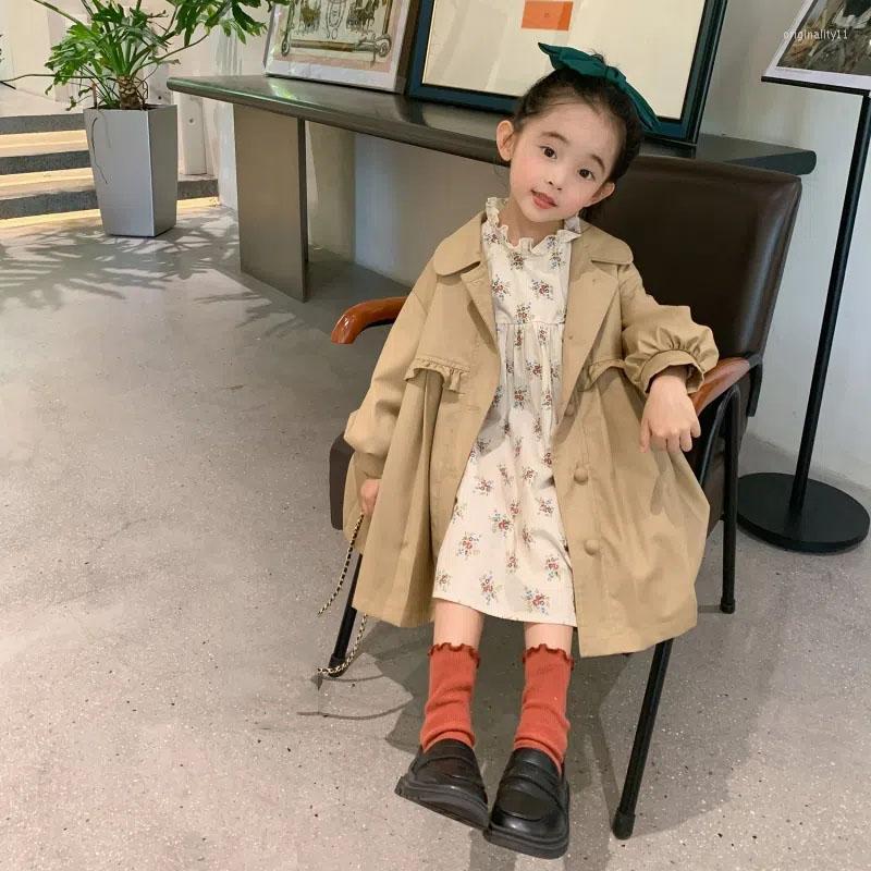 

Coat Girls Fashion Outerwear Spring Autumn Children Clothes Korean Style All-match Bow-knot Children's Mid-length Windbreaker, Coat-1pc