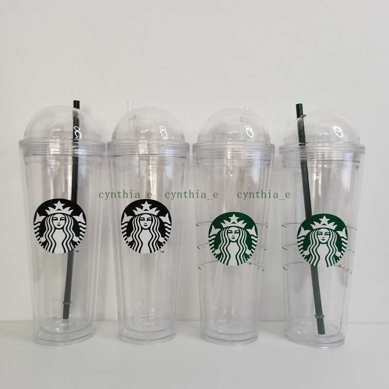 

710ml Starbucks Tumblers Dome Cover Double Plastic Straw Cup With Large Capacity Portable Coffee Cups Gift Mug, Customize