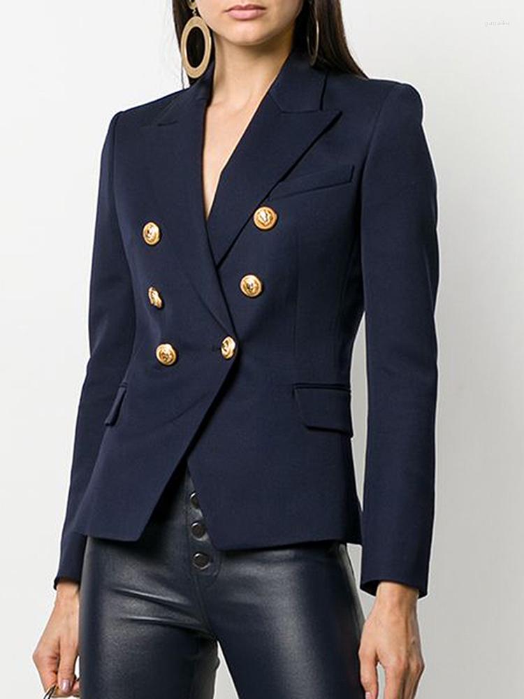 

Women' Suits HIGH QUALITY Fashion 2022 Designer Jacket Women' Classic Slim Fitting Metal Lion Buttons Double Breasted Blazer Outer, Dark blue