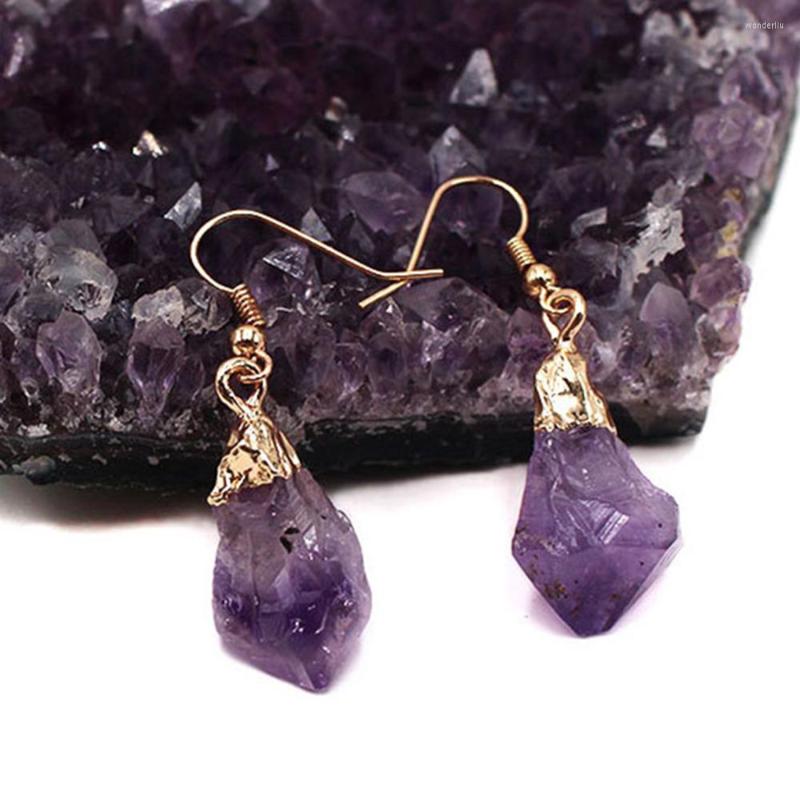 

Dangle Earrings Natural Brazil Amethyst Rough Stone Crystal Pendant Reiki Healing Crystals Jewelry Trendy