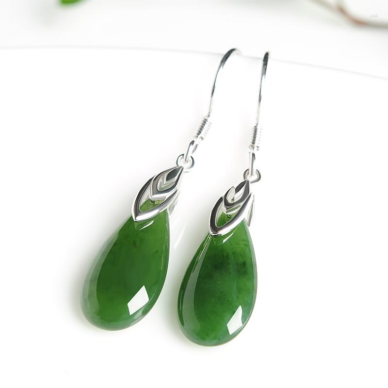 

Dangle Earrings Hetian Jade Women Natural Jasper Set 925 Silver Long Tenderness Droplet