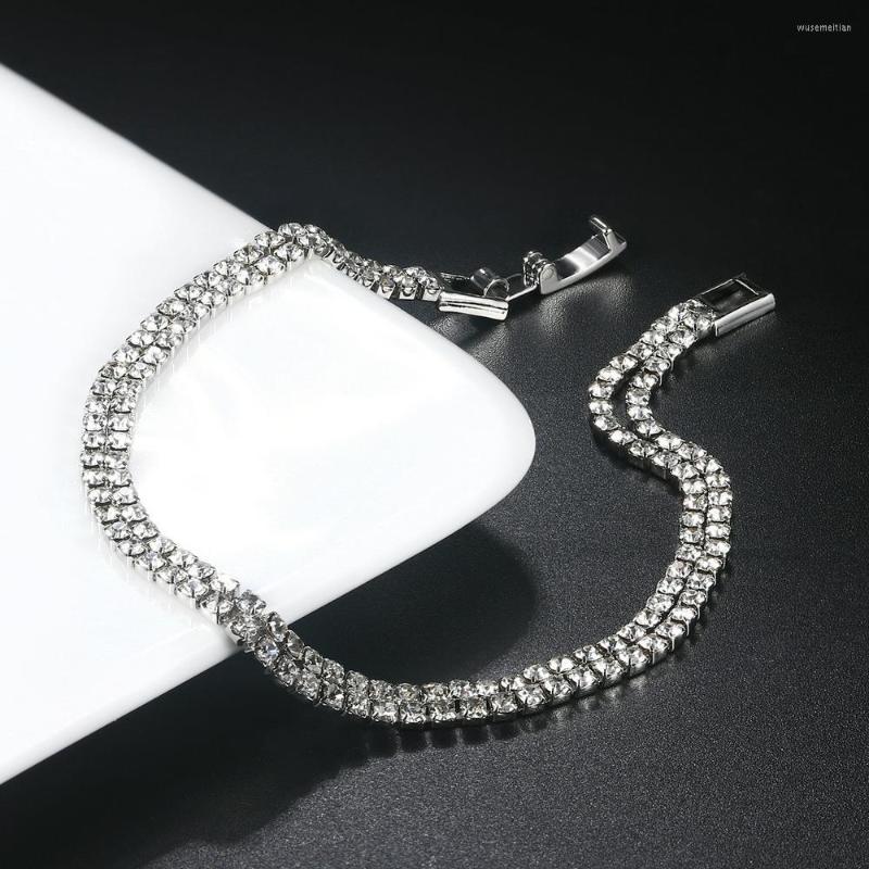 

Link Bracelets Luxury Double Rows Tennis Bracelet For Women Milticolor 2mm Cubic Zirconia Rose White Gold Color Fashion Hippie Jewelry KC122