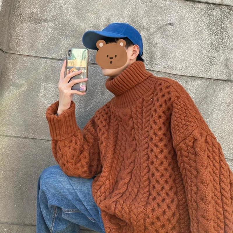 

Men's Sweaters Autumn Winter Men Turtleneck Sweater Vintage Twist Thicken Knitted Couples Clothes Harajuku Fashion Oversized Pullover Keep, Black