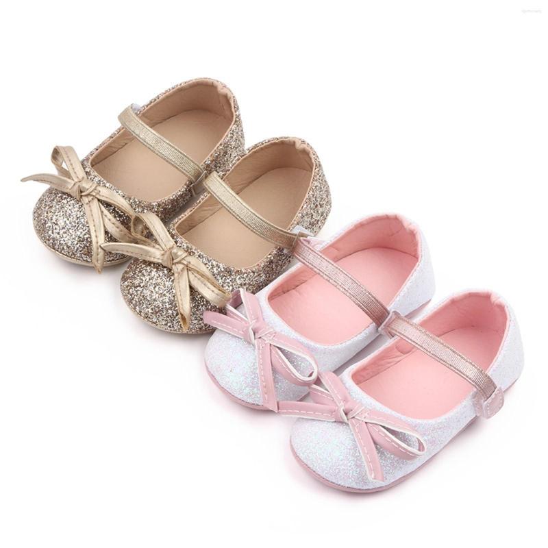 

First Walkers Baby Shoes Infant Toddler Soft Sole Bow Glitter Sequins Non Slip Breathable Princess, Pink