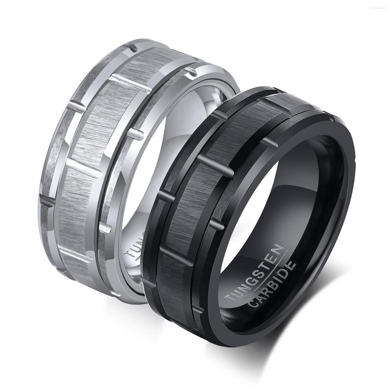 

Wedding Rings Design 8mm Black Ring Tungsten Tyre Pattern Matte Finished Silver Engagement Bands Unisex Fashion Jewelry