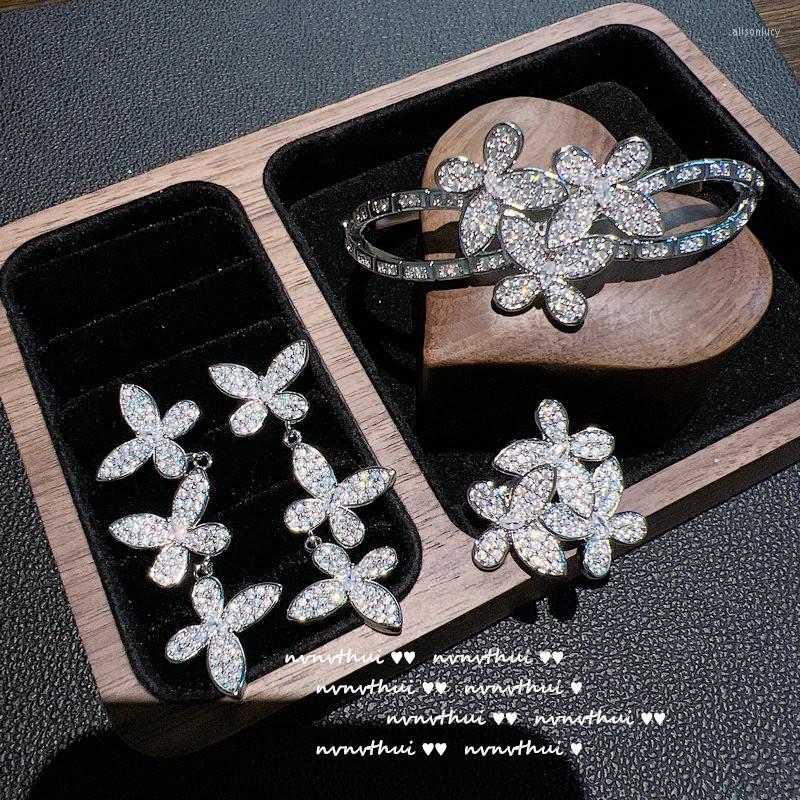 

Necklace Earrings Set Princess Butterfly Fine Bow Zirconia Luxurious Bracelet Gorgeous Women Delicate Flower Romance Jewelry, Picture shown