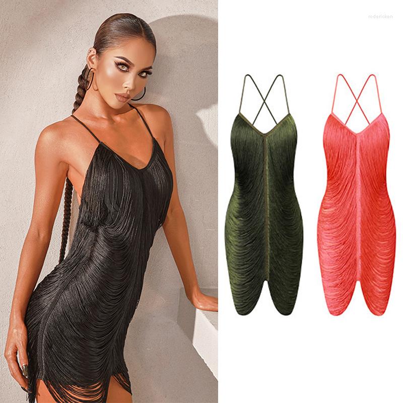 

Stage Wear Wave Fringed Latin Dance Dress Women Samba Rumba Performance Costume Practice Adult Competition Clothing DNV15978, Black dress