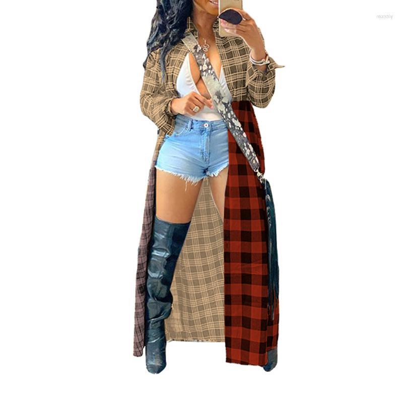 

Women' Jackets Women' Xingqing Checked Women Jacket Turn-down Collar Long Sleeve Overcoat Plaid Coat Oversized Female Streetwear Plus, As photo shows