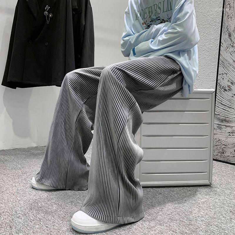 

Men' Pants Large Size Pleated Men Fashion Casual Ice Silk Streetwear Loose Hip-hop Wide-leg Mens Oversized Trousers, Black