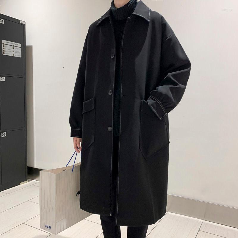 

Men's Trench Coats Autumn Black Coat Men's Fashion Casual Long Men Streetwear Korean Loose Oversize Windbreaker Jacket Mens Overcoat