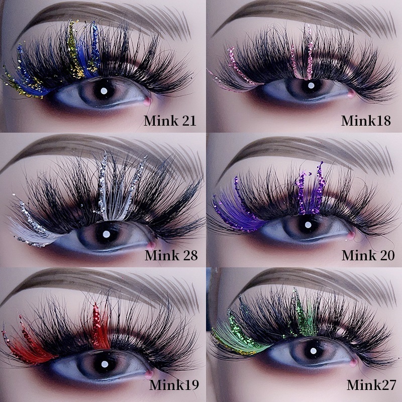 

Multilayer Thick Colorful False Eyelashes with Glitter Powder Naturally Soft and Delicate Hand Made Reusable Mink Fake Lashes Extensions Makeup for Eyes