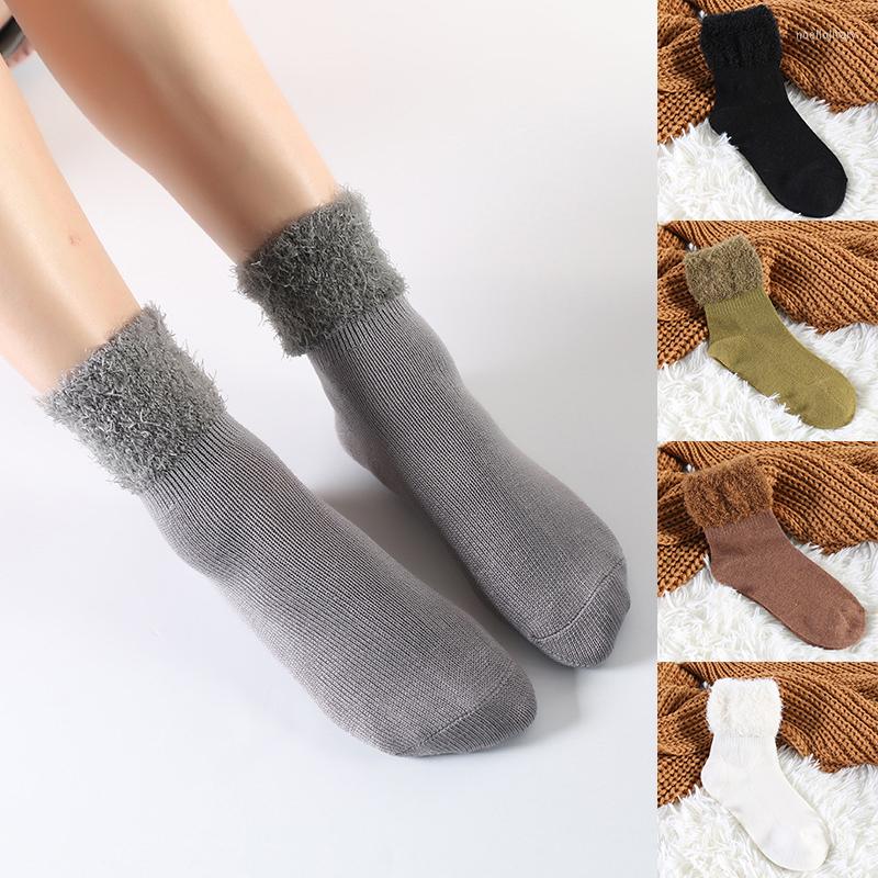 

Women Socks Women's Winter Thick Pile Of To Keep Warm Soild Color Snow Casual Feather Yarn Middle Tube, 01