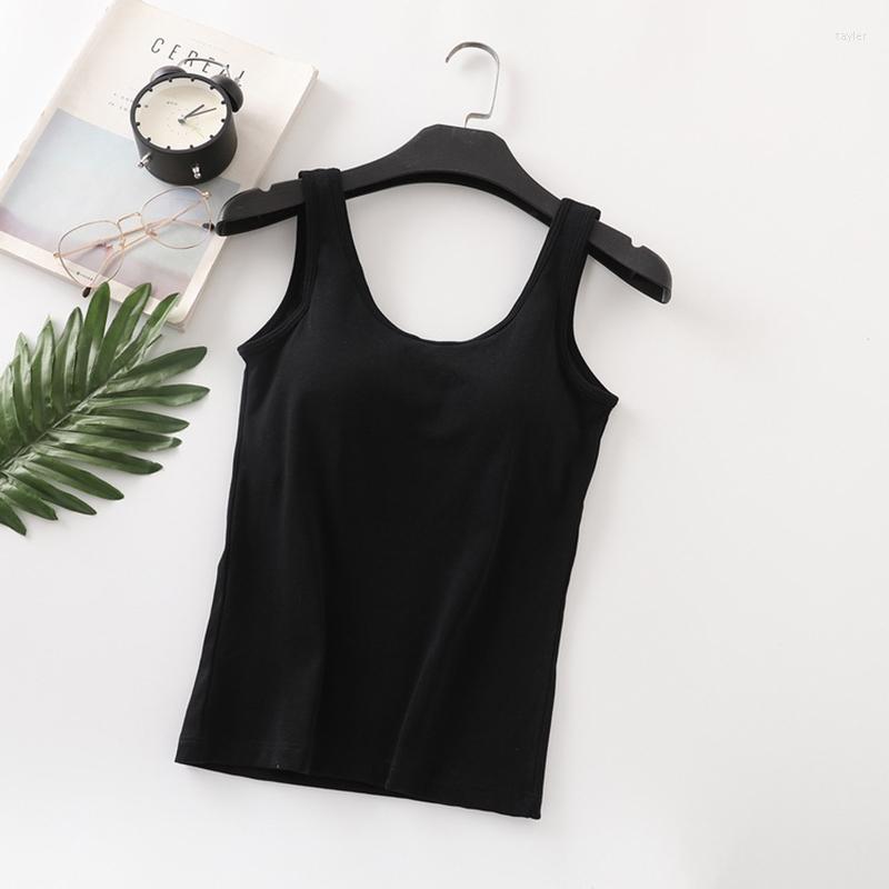

Camisoles & Tanks Ladies Thread Cotton Vest With Chest Pad U-shaped Beautiful Back Round Neck Bottoming