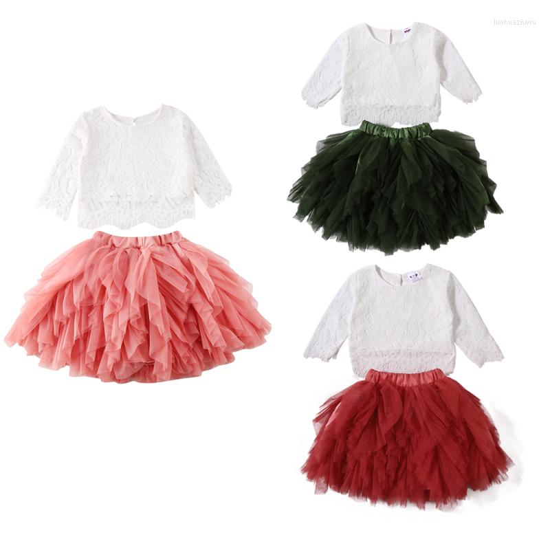 

Clothing Sets 2022 Baby Summer Infant Kids Girl 1-6T Outfits Lace Short Sleeve Tops Shirt Chiffon Petticoat Skirts 2Pcs Clothes, Green