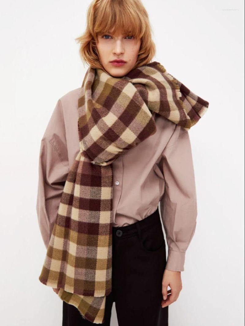 

Scarves Winter Plaid Acrylic Scarf Hajab 2022 HOW FINE Designer Brand Warm And Large Size Outdoor Woman Luxury Shawl