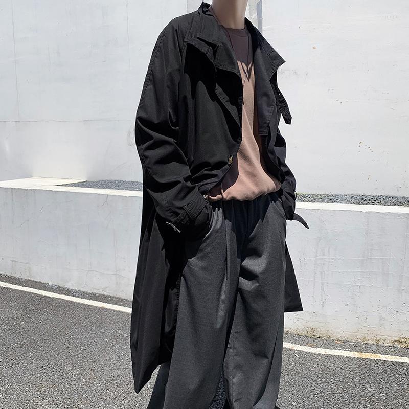 

Men's Trench Coats Green Black Coat Men's Fashion Casual Long Men Streetwear Korean Loose Oversized Windbreaker Jacket Mens Overcoat