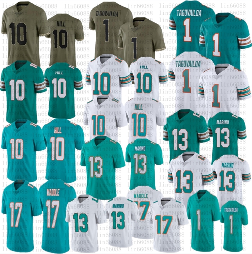 

Men 10 Tyreek Hill football jerseys stitched 1 Tua Tagovailoa 13 Dan Marino 17 Jaylen Waddle Jersey
