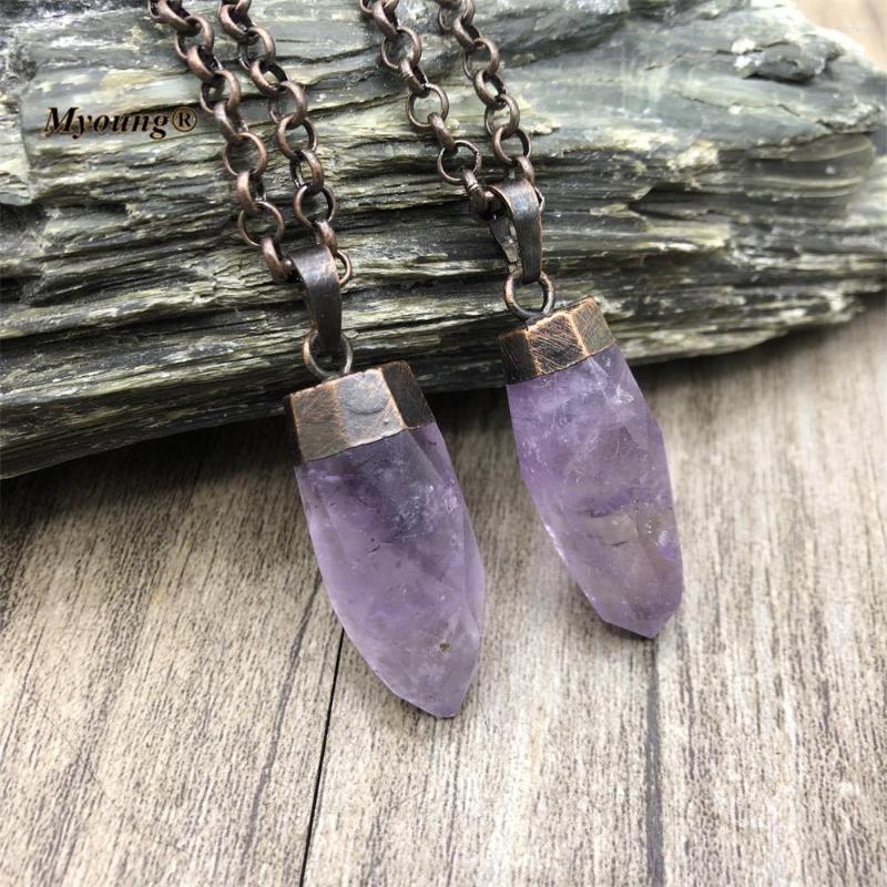 

Pendant Necklaces Faceted Shape Natural Amethysts Crystal Point Necklace Women Chokers Vintage Jewelry MY220765